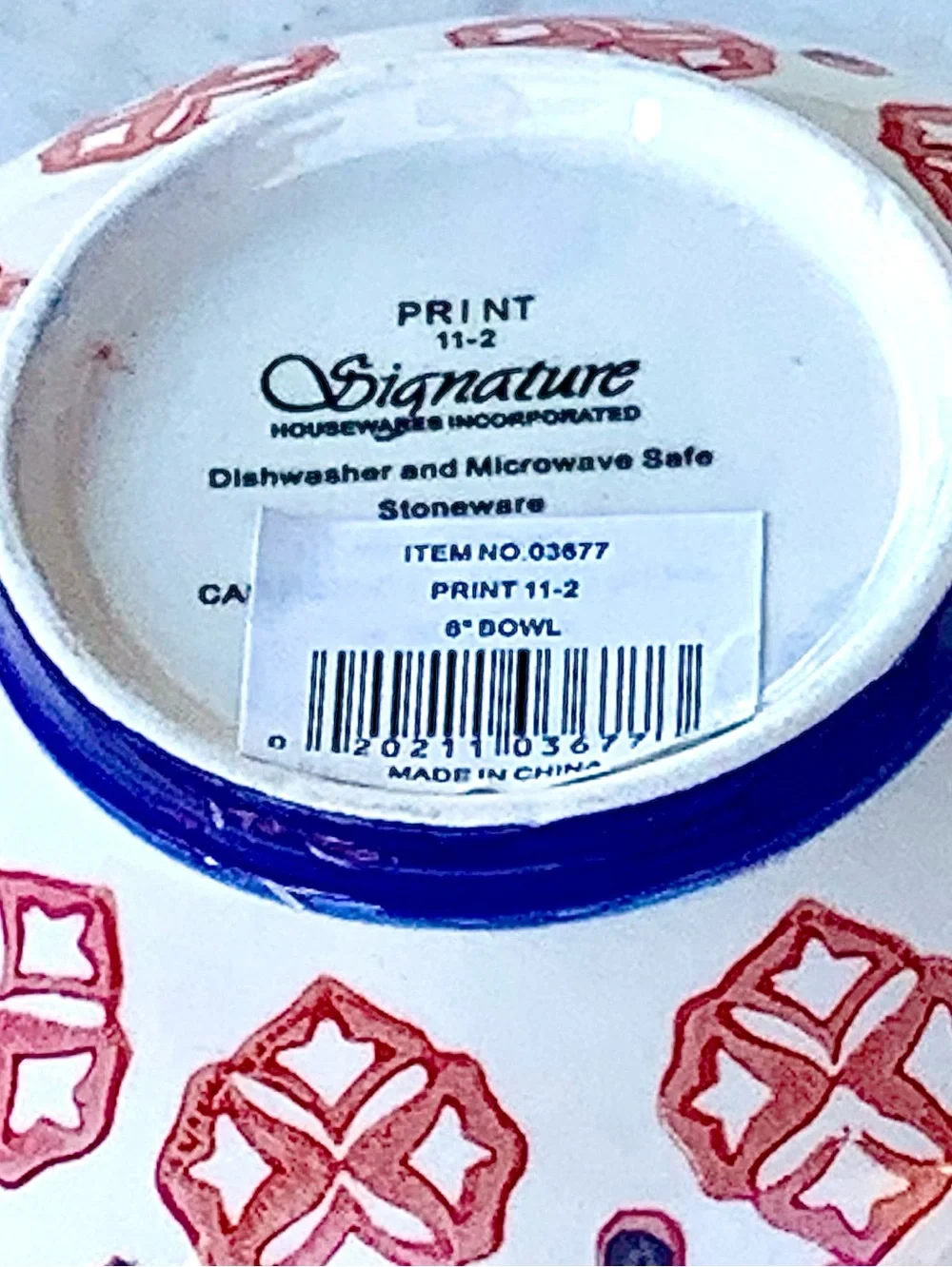 SIGNATURE HOUSEWARES BOWL SOUP CEREAL RED BLUE BLACK NEW 6IN BOHEMIAN DESIGN